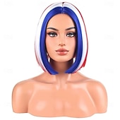  Parrucche Rosse Blu e Bianche per Donne e Bambine Parrucca del 4 Luglio Parrucca Corto Dritta Parte Centrale Sintetica Resistente al Calore Costume per Festa di Indipendenza