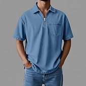 abordables Polo clásico para hombre-Polo de cremallera SoftFade™ Camiseta de Algodón para Hombre Ropa diaria Cita Media cremallera Manga corta Moda Básica Lisa Bolsillo con cremallera Primavera y Verano Ajuste regular Negro Rosa Marrón