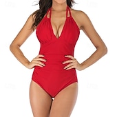 cheap One Pieces Rash Guards-Women's Bathing Suit One Pieces Halter Swimsuit Solid Colored Brief Leg Quick Dry Elastic Sleeveless Swimwear Swimsuit Surfing Beach Swimming Summer