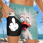  Per uomo Cartoni animati Divertente Anatra Pantaloncini foderati Pantaloncini da bagno 2 in 1 Pantaloncini da mare Misura del girovita medio Hawaiano Vacanza al Mare Tasche Laterali Con Fodera a