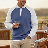 baratos Polo de golfe masculino-Homens Camisas Polo Waffle Pólo Casual Formal Colarinho com faixas Manga Longa Moda Côr Sólida Textura Botões Puro Primavera &amp; Outono Outono &amp; inverno Todas as Estações Normal Preto Azul Marinha Roxo