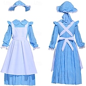  250-årsjubileum USA 1800-talet Gamla västern Prärieklänning Motorhuva och förkläde Lång ärm Pioneer Girl Koloniala kostymer Pionjär Revolutionskriget Blommig Maskeradkläder Flickor Halloween Karnival