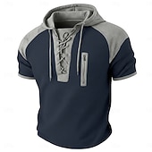  Men's Waffle Henley Shirt Tee Top Short Sleeve Hooded Lace Up Neck Summer Spring All Seasons Solid Color Fashion Designer Casual Color Block Casual Daily Outdoor Light Blue Black Wine Top Tee for Men