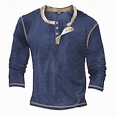 tanie Casualowa koszulka Henley-Męskie Podkoszulek Koszula Henley Koszulka z dzianiny waflowej Koszulka Koszulka z długim rękawem Długi rękaw Kolorowy blok Moda Designerskie Podstawowy Niejednolita całość Henley Urlop Ulica