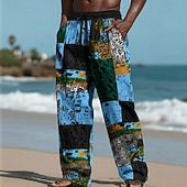 preiswerte Bedruckte Freizeithosen für Herren-Herren Farbblock Patchwork Ethik / Afrikanisch Hose Freizeithose Baggy-Hosen Mittlere Taille Vintage-Retro Heim Outdoor Urlaub Elastischer Kordelzug in der Taille Leinenähnliche Hose mit Taschen