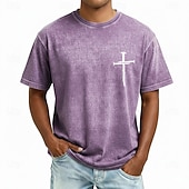 Camiseta bíblica cruz camiseta de manga corta camiseta de lavado ácido camiseta de cuello redondo vintage retro casual playa viaje azul morado gris verano primavera ropa
