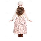 abordables Pionero / Siglo XIX-250º Aniversario de EE. UU. Siglo 19 década de 1800 Vestido de la pradera Conjunto de gorro y delantal Larga Chica pionera Colonial Pionero Guerra Revolucionaria Estampado Floral Disfraz Chica