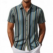Χαμηλού Κόστους Ανδρικά Smart Casual πουκάμισα-Ανδρικά Πουκάμισο Casual πουκάμισο Πουκάμισο με κουμπιά Θαλασσί Καφέ Καφέ Κοντομάνικο Ριγέ Κολάρο Πουκαμίσου Causal Καθημερινά Δαντέλα Ρούχα Μοντέρνα Etnic