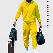 Недорогие спортивные костюмы-Муж. Спортивный костюм Кулиска Карман Однотонный Худи и брюки Куртка и спортивные штаны Комплект спортивной одежды Осень Зима Темно-серый Donkerkaki Тренировка в тренажерном зале Бег Фитнес