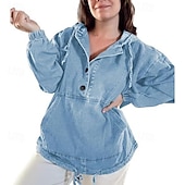 economico Bluse Semplici-Per donna Blusa Coulisse Bottoni Semplice Elegante Classico Moderno Manica Lunga Con Cappuccio Top Regolari Quotidiano Ferie Uscire Blu Blu marino Azzurro Estate Primavera