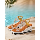 abordables Mujeres-Sandalias de cuña brillantes para mujer: zapatos cómodos y elegantes para vacaciones en islas y cruceros.
