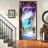 abordables Bannières de Garage et de Porte-Bannière 3D représentant une vieille ruelle, des escaliers en pierre, une vue de rue méditerranéenne, un rideau de porte réaliste et pittoresque, idéal pour la décoration de votre porte d'entrée.