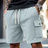 abordables Bermudas estilo casual-Hombre Pantalón corto Pantalones cortos casuales Pantalones cortos de pana Correa Bolsillo Con Texturas Plano Comodidad Transpirable Longitud de la rodilla Casual Exterior Playa Vacaciones Moda Negro