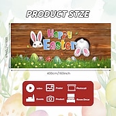 お買い得  ホリデータペストリー-覗くウサギとカラフルな卵が付いたイースターガレージカバー、お祝いの木製の背景の春の装飾、イースターのホームスタイリングと季節の壁の装飾に最適です