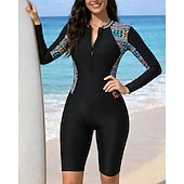 billiga One Pieces Rash Guards-Dam Rash-guards Baddräkt One Pieces Geometrisk Dragkedja UV-skydd Elastisk Långärmad Badkläder Baddräkt Surfing Dykning Simmning Sommar