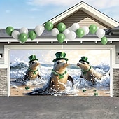 preiswerte Garage- und Türbanner-St. Patricks Day Tapisserie Garagentorabdeckung Großes Hängendes Elf Tier Niedlich 3D Party Outdoor Urlaub Hintergründe aufnehmen Yard Wohndeko