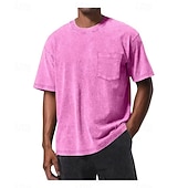 Недорогие основные футболки-Мужчины Футболка Рубашка из 100% хлопка с кислотной стиркой С короткими рукавами Короткие рукава "Круглый вырез ""под горло""" Лето Все сезоны Сплошной цвет Винтаж Уличный стиль Оригинальный рисунок