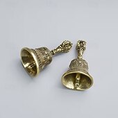 economico Forniture per eventi e feste-1/2 campanelli in ottone intagliati, campanelli natalizi con manico, sonagli portatili, campanelli curativi in ottone, ornamenti in ottone, suono chiaro, campanelli decorativi in metallo festivi,