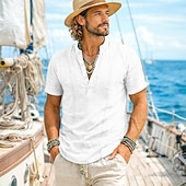 abordables Vacances-Homme Chemise Chemise en lin Chemise Guayabera Chemise popover Chemise d'été Tenue de plage Uni Occasionnel Quotidien Blanche Bleu Roi Kaki Bleu clair Manche Courte Col Été Vêtement Tenue