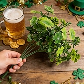 cheap St. Patrick's Day-10pcs Artificial Shamrock Plants, Green Faux Clover Stems for Home, Office, Store &amp; Mall Decor, Ideal for Flower Arrangements, Weddings, Engagements, Anniversaries, Parties &amp; Year-Round Festive Decorations