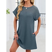 abordables Vestido Sencillo-Mujer Mini vestido Vestido estilo camiseta Vestido de verano Casual Diario Holgado Plano Manga Corta Cuello Barco Azul Piscina Blanco Rosa Rojo Verano
