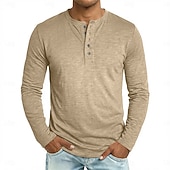 abordables camisetas basicas-Hombre Henley Shirt Tee Camiseta 100% algodón Manga Larga Color sólido Plano Un Color Moda Design Casual Botones Puro Henley Casual Diario Exterior Verano Primavera Otoño Negro Blanco Azul Marino