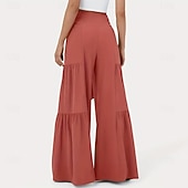 billige brede ben og høy midje-Dame Bukser Sommerbukser Strandbukser Ferie Mote Fritid hverdag Full lengde Middels midje Helfarge عادي Snorer Lapper Bred Bukseben Komfort Hurtigtørkende Myk Uelastisk Gateklær Strand Ferie Svart