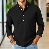 abordables Chemises Popover pour Hommes-Homme Chemise Chemise popover Chemise boutonnée Chemise Décontractée bleu marine manche longue Uni Boutonné Sous Patte Occasionnel Extérieur Boutons Vêtement Tenue Neutre Mode Quotidien Occasionnel
