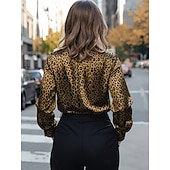 cheap Dressy Blouses-Women's Blouse Buttons Print Leopard Stylish Casual Long Sleeve Shirt Collar Regular Tops Daily Blue Silver Yellow Brown Spring Fall