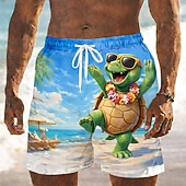 abordables Animaux &amp; Oiseaux-Homme Dessin animé Hippopotame Tortue de mer Maillots de bain Shorts de bain Shorts de Surf Taille Moyenne Drôle Hawaïen Vacances à la Plage Poches Latérales doublure en maille Taille élastique avec