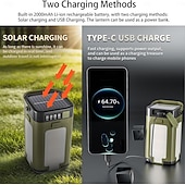 levne Svítilny-Přenosná solární LED kempingová lucerna, vodotěsná, IPX4, dobíjecí, se solárním nabíjením 2000 mAh &amp;LED indikátor napájení svítilna s 6 režimy přenosná svítilna stanová světla pro kempování a