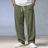 abordables pantalones casuales-Hombre Pantalones Pantalones de Pana Pantalones anchos Pantalones casuales Cintura elástica Pierna recta Color sólido Comodidad Cómodo Longitud total Casual Diario Exterior Vacaciones Moda Negro