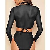 preiswerte Surfen Tankinis &amp; Bikinis-Damen Bikini-Sets Bikini mit hohem Bund Einfarbig Netz UV Schutz Elastisch Langarm Bademode Badeanzug Surfen Tauchen Schwimmen Sommer