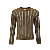 cheap Basic T shirts-Men's Knit Tee Tee Top Long Sleeve Crew Neck Summer Solid Color Daily Casual Street Style Mesh Knitting Casual Outdoor Street Dark Brown Top Tee for Men