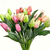 お買い得  人工植物と造花-人工チューリップ20個 - リアルなピンク、黄色、白、オレンジのフェイクチューリップ。サイズは15.35インチ。プラスチック製。自宅、オフィス、結婚式、母の日、イースター、クリスマスに最適です。