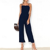 billige Jumpsuits-Dame Normal Kjeledresser Aktiv Helfarge Ermeløs Bred Bukseben Firkantet hals Daglig Feriereise Normal Svart Gul Vin Sommer