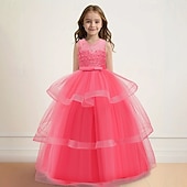 economico Abiti da Fiori-Abito da damigella d'onore bambina Ragazze Abito formale Abiti da sposa Feste Matrimonio Formale Adorabile Formale Principessa Traforato Rete Tinta unica Senza Maniche Girocollo Blu Rosa Dai 4 anni