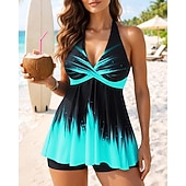 preiswerte Surfen Tankinis &amp; Bikinis-Damen Badeanzug Tankini 2 Teile Bedruckt Boyleg Schnelltrocknend Elastisch Ärmellos Bademode Badeanzug Surfen Strand Schwimmen Sommer