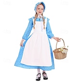  250º Aniversario de EE. UU. Siglo 19 década de 1800 Vestido de la pradera Conjunto de gorro y delantal Larga Chica pionera Colonial Pionero Guerra Revolucionaria Floral Disfraz Chica Víspera de Todos