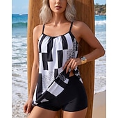 abordables Surfing Tankinis &amp; Bikinis-Women's Ruched Swimsuit Tankini Sets Rash Guard Swimwear Black UPF 50+ Sleeveless - Surfing Beach Swimming Summer
