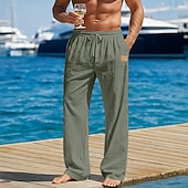 Χαμηλού Κόστους Αργία-Ανδρικά Λευκά παντελόνια Παντελόνια Καλοκαίρι παντελόνι Φαρδύ παντελόνι Παντελόνι παραλίας Κορδόνι Ελαστική μέση Ισιο πόδι Συμπαγές Χρώμα Σκέτο Άνεση Άνετο Πλήρες μήκος ΕΞΩΤΕΡΙΚΟΥ ΧΩΡΟΥ Παραλία Αργίες