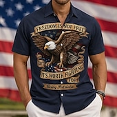  Hombre 4 de julio, 250 aniversario de Estados Unidos Águila FREEDOM Camisa Abotonar la camisa Manga Corta Patriótico Exterior Festivos Verano Primavera Cuello Vuelto Impresión 3D camisas con cuello