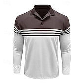 abordables Polo clásico para hombre-Hombre Polo de algodón Camiseta de golf Casual Negocio Cuello polo acanalado Manga Larga Moda Color sólido A Rayas Botones Primavera Primavera &amp; Otoño Ajuste regular Negro Vino Azul Marino Marrón