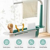 cheap Kitchen Storage-2Pcs Telescopic Sink Storage Rack, Adjustable Kitchen Sink Organizer Rack, Expandable Telescopic 2 in 1 Sink Drainer, Sponge Soap Holder for Home Kitchen Supplies
