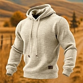 preiswerte Basic-Hoodies für Herren-Herren Kapuzensweatshirt Waffle Kapuzensweatshirt Pullover Kapuzensweatshirt Aprikose Weinrot Schwarz Weiß Gelb Mit Kapuze Einfach Strukturiert Lässig Täglich Sport &amp; Outdoor Streetwear Cool