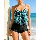 tanie Tankini i bikini do surfingu-Damskie Strój kąpielowy Tankini 2-częściowa Tropikalny Ultra lekki (UL) Elastyczny Bez rękawów Kąpielówki Surfing Nurkowanie z rurką Lato