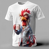 baratos Camisetas com estampa animal-Homens Animal Galo Engraçado Camiseta Manga Curta Camiseta Impressão 3D Gola Redonda Camisa Exagerado Designer Festa Feriado Azul Branco Roxo Verão Primavera Roupa S M L XL XXL XXXL