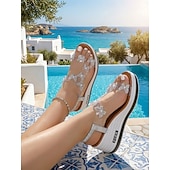 abordables Mujeres-Sandalias de cuña brillantes para mujer: zapatos cómodos y elegantes para vacaciones en islas y cruceros.