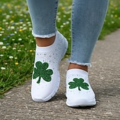  Lässige Damen-Sneaker zum St. Patrick's Day mit Strasssteinen – Kleeblatt- und Regenbogenmotiv, leichte und stylische Schuhe für Festivals, Partys und Paraden