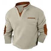 tanie Casualowa koszulka Henley-Męskie Koszulka waflowa Koszula Henley z waflami Długi rękaw W serek Wiosna i jesień Jednokolorowe Moda Podstawowy fałszywy dwuczęściowy Ulica Codzienny Sport Czarny Biały Burgundowy Top Tee dla